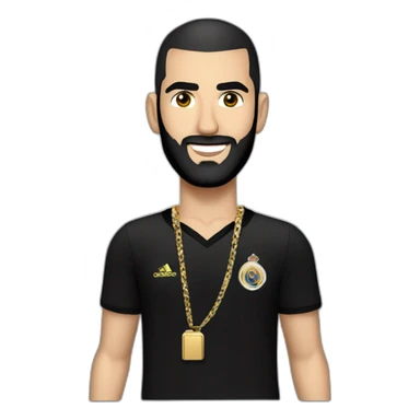 Karim Benzema with black hair wearing gold chain and black shirt sticker