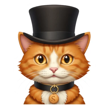 Orange cat wearing a top hat and collar that says snickerdoodle  sticker