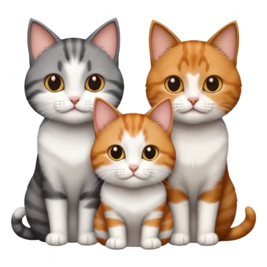 3 different coloured tiny short haired cats, including a dark grey and white cat, a ginger and white and a brown tabby and white sticker