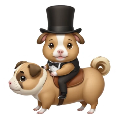 a cute guinea pig wearing a top hat riding on the back of a pug dog sticker
