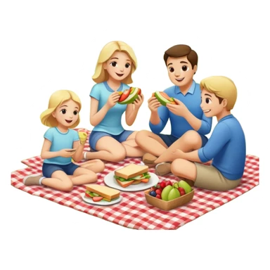 Family picnic with parents and children sitting on a blanket enjoying food outdoors sticker