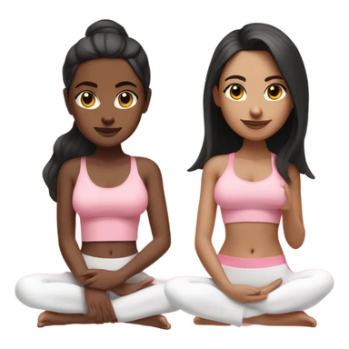 A girl with white skin tone, brown eyes and black long hair,  is sitting in a lotus position in a pink bra top and short white skirts sticker