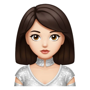 Earth Kitt with dark brown hair, white sequin outfit sticker