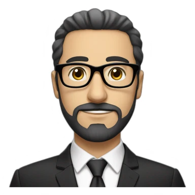 Arabic Canadian white man in a dark suits with elegant black glasses and black and white beard sticker