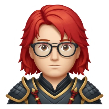 red long hair samurai with glasses sticker