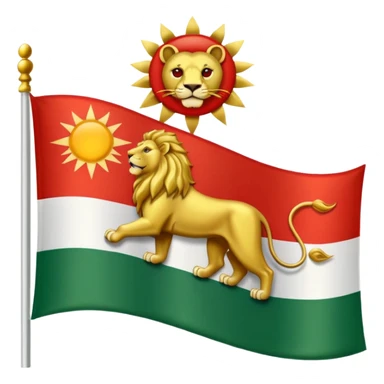A flag with three horizontal color that upper is Green , middle is White and in down red color, in the White line is a lion and sun that sunrises from back of lion in the middle line  sticker