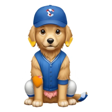 Golden retriever dog with blue baseball cap fullbody sitting down sticker
