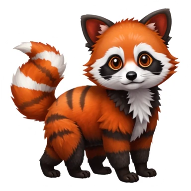 Realistic furry fuzzy scaly 4-legged quadrupedal Red-Panda-Munchkin-Kitten-Lemur-Raccoon-Dog-Red-Fox-animal-fusion-hybrid, Full body sticker