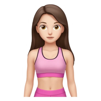white brunette girl long hair with hazel eyes in light pink workout with small waist sticker
