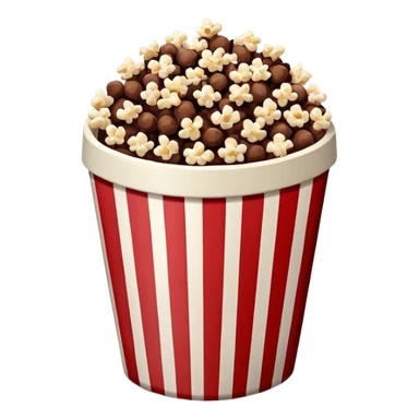 Chocolate popcorn in a paper jar with red and white vertical lines sticker