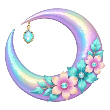 glossy Pastel iridescent floral shiny crystal crescent damask moon sticker