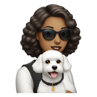 mujer peli negro y gafas con perro bichon blanco sticker