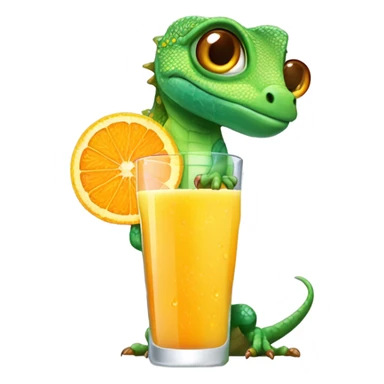 Make a lizard drinking orange juice sticker