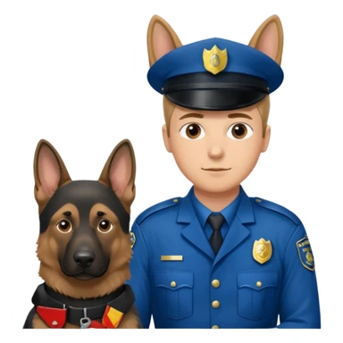 A German Shepherd sitting beside a police officer, both in focus, representing loyalty and discipline. Urban background, realistic tone, professional lighting. sticker
