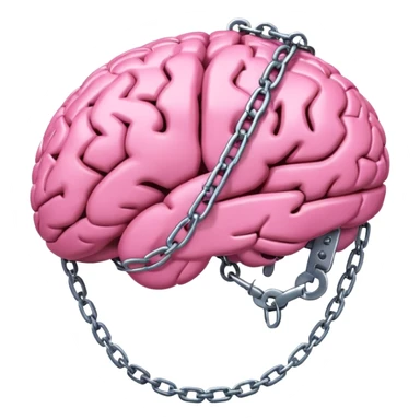 pink brain, chained up with one chain, side view sticker