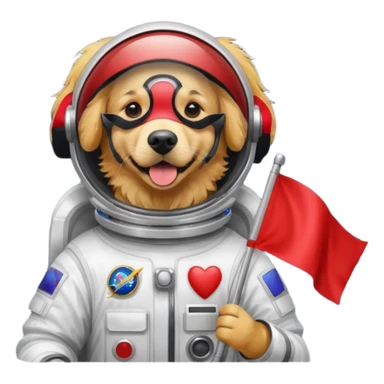 golden retriever in space suit holding red rectangle flag sticker