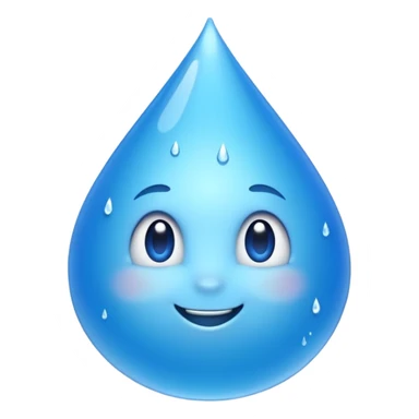 Emoji of a water droplet with a fresh, good-tasting feeling, clean and shiny, subtle sparkles or freshness lines, friendly and positive look. Simple emoji style, smooth shapes, bright blue color, transparent background. Suitable for messaging apps| sticker