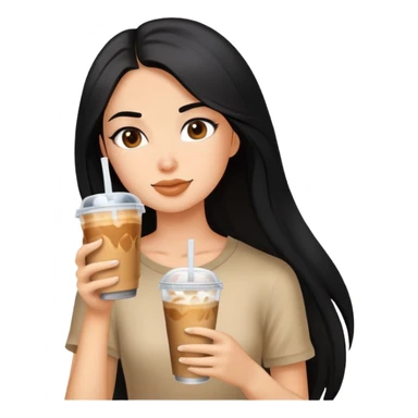 Bron girl long black hair with ice coffee sticker