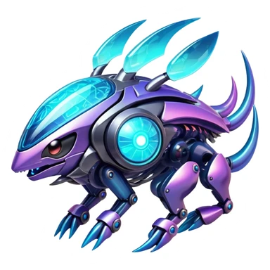  Epic legendary realistic rare glowing mechanical Shiny sparkly transparent bioluminescent luminescent vibrant bright pastel dark exotic iridescent colorful gradients futuristic modern metallic glossy glittery fantasy-cyber-Protogen-Fakémon-Pokémon-Vernid-creature sticker