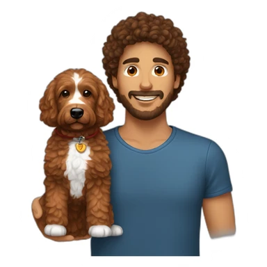 guy with dark brown hair holding red goldendoodle sticker