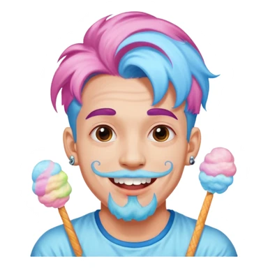 happy colorful haired man made out of cotton candy with braces and tattoos and just face not holding anything sticker