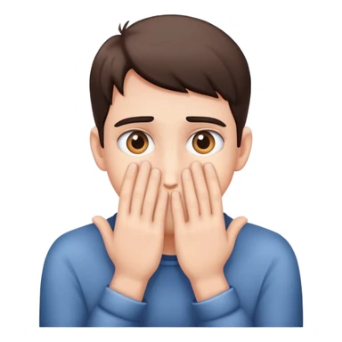 face peeking nervously from behind hands, cautious expression sticker