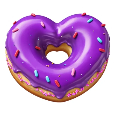 Realistic isolated heart shaped donut with purple color. sticker