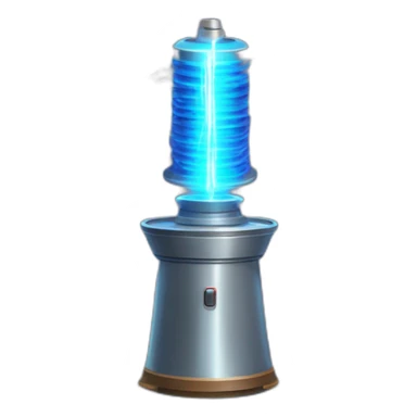 Tesla coil with blue electricity sparks from the prestige sticker
