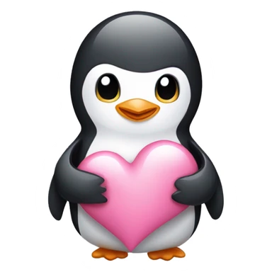 Shy penguin holding pink heart sticker