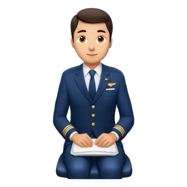 A  male courteous flight attendant checking seat rows with a polite, attentive posture. sticker