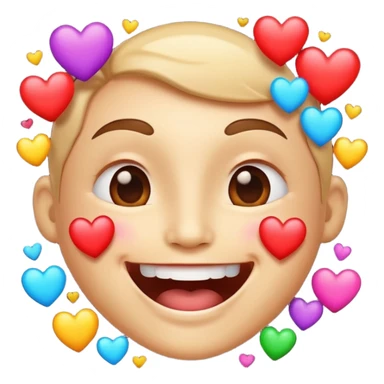 Una cara con una sonrisa tan amplia que la mitad inferior parece salirse del círculo del emoji. Se puede añadir un efecto de "espray" de pequeñas partículas de alegría (como mini-corazones o destellos) que salen de la boca. sticker