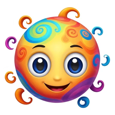 multicolored planet with swirls of bright colors and a happy smiling face with big eyes sticker