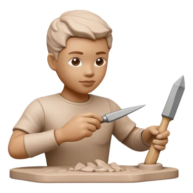 Sculpting icon, clay being shaped with sculpting tools, unfinished sculpture on a textured surface, minimalistic style, clean lines, transparent background. sticker