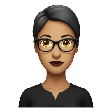 A red red woman with glasses, serious face, wearing a black dress sticker