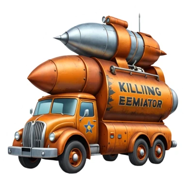 Heroic SuperBug Ron’s exterminator superminator antique rocket powered tall robot moving van (motto: Killing creepy bugs is fun) sticker