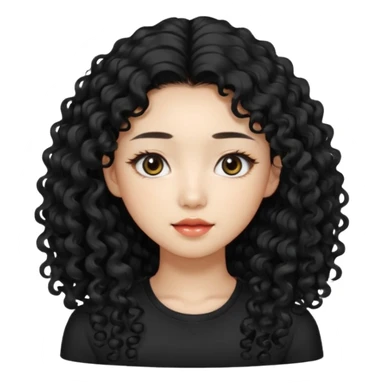 Korean woman with black cute long curly hair  with a black top with long lashes sticker