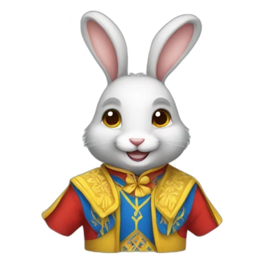smiling rabbit dressed in a costume with colors inspired by the Ukrainian flag sticker
