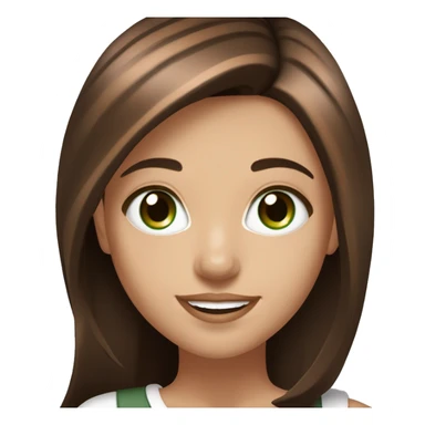 PORTRAIT OF A BRUNETTE GIRL WITH STRAIGHT HAIR WITH COPPER HIGHLIGHTS WITH DARK BRONZE GREEN EYES WITH A PORCELAIN COMPLEXION AND SMILE sticker