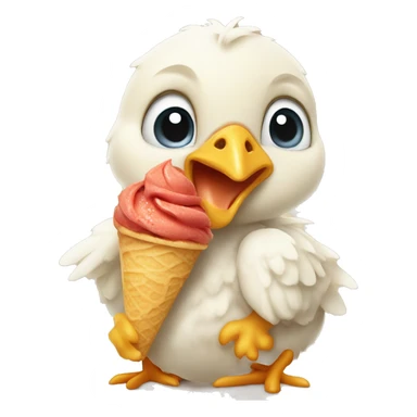 Baby chicken eating ice cream with pancakes sticker