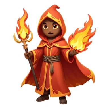 Clash of Clans aesthetic: Cinematic Ferocious Fire Mage Hero Emoji, rendered in a 3D vector-style similar to standard emojis with minimal shading and bold, simplified shapes. A compact, isometric figure draped in flowing, charred and ember-lined robes, wielding a fiery staff crackling with intense flames. Eyes burning with an infernal glow, exuding raw, untamed power. Simplified yet unmistakably iconic, highly detailed and consistent, glowing with a fiery, molten radiance and high shine. Stylized with a touch of menacing sorcery and a searing, ember-infused outline, capturing the essence of a wrathful mage ready to unleash devastating fire magic! sticker