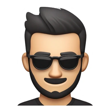 A tanned handsome white man with black short hair, dark glasses and a small beard, a small mohawk hairstyle sticker