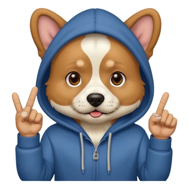 Dog wearing a hoodie with a middle finger sticker