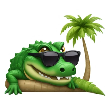 alligator with sunglasses under a palm tree by the ocean sticker