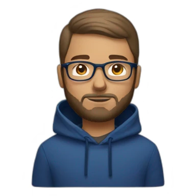 Brown short hair white man with a beard and round glasses typing on apple computer wearing a dark blue nike hoodie sticker