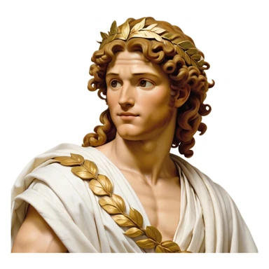 Cinematic Realistic Hercules Portrait, head tilted dramatically with an exaggeratedly amused expression, blending the fierce valor of the Hercules with the classic elegance of Michelangelo's David. His light tan skin and thick, curly, golden brown hair, rendered with meticulous classical detail, frame a face of heroic determination and playful charm. Clad in a gracefully draped white robe adorned with subtle golden embellishments and accented by a distinguished Greek laurel wreath, dynamic lighting accentuates both his formidable physical power and his approachable, spirited demeanor. sticker