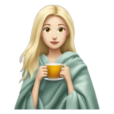 White blonde Girl drinking tea with blanket on sticker