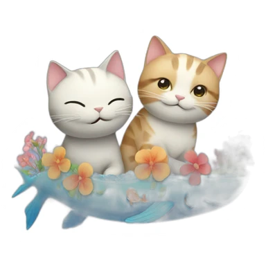 Cat and whale couple with flowers sticker