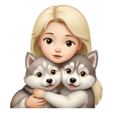 Blonde baby face with brown eyes hug husky Siberian dog  sticker