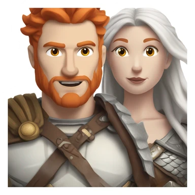  White Viking red head pale skin beautiful dragon  queen with a Viking solder with a gray man bun built white solder on a dragon  sticker