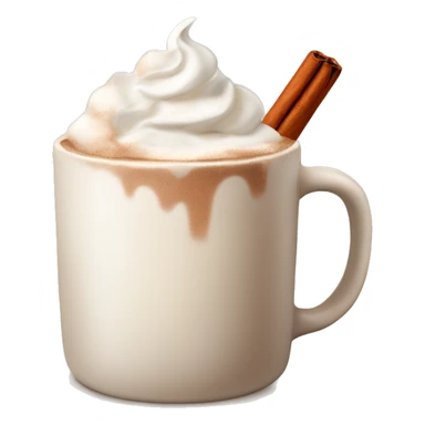beige mug of hot chocolate with whipped cream and cinnamon sticker